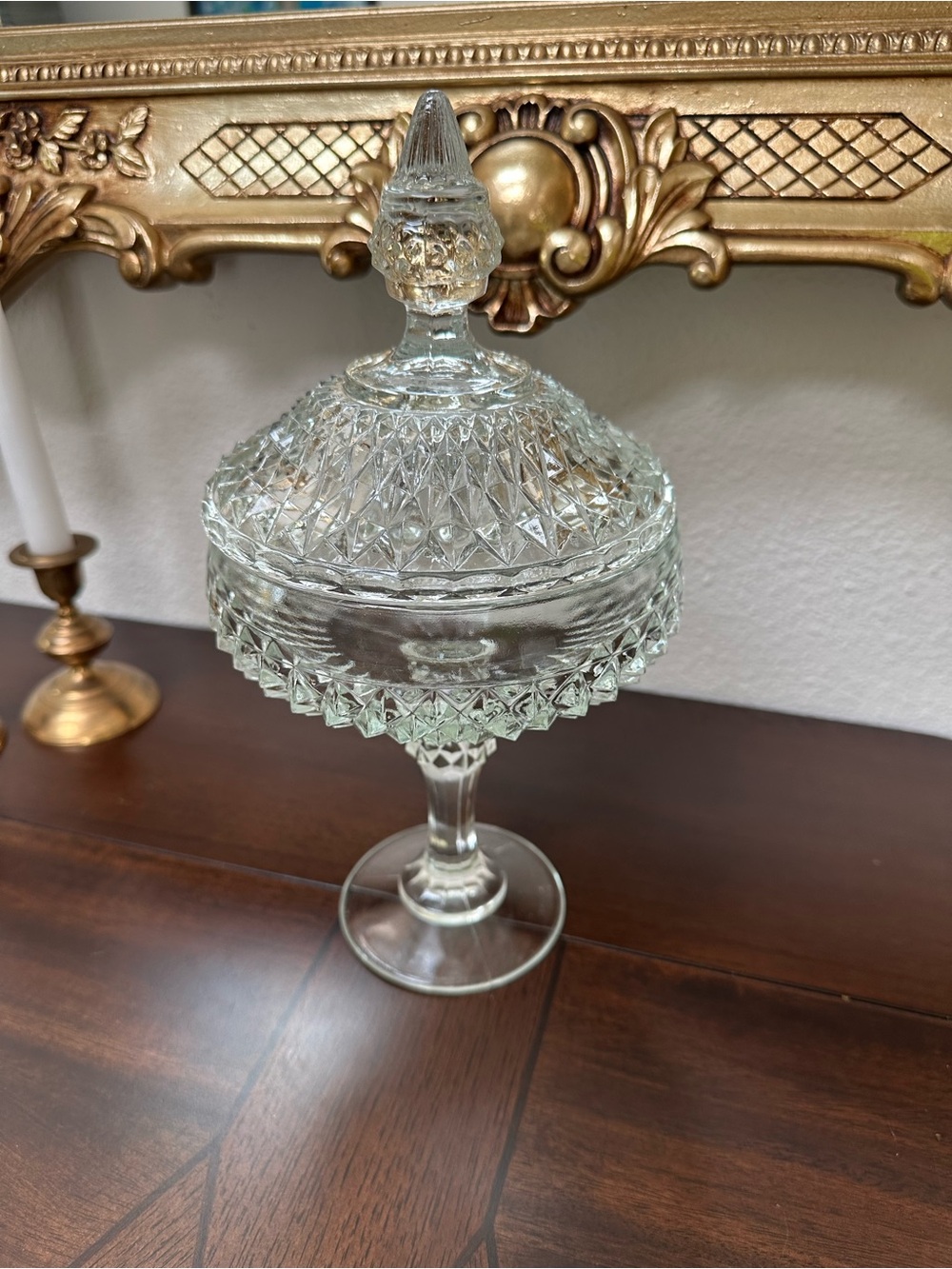 Vintage Indiana Glass Diamond Point Lidded Dish